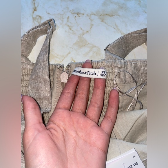 NWT Abercrombie Beige Linen Blend Square-neck Mini Dress - Picture 13 of 15